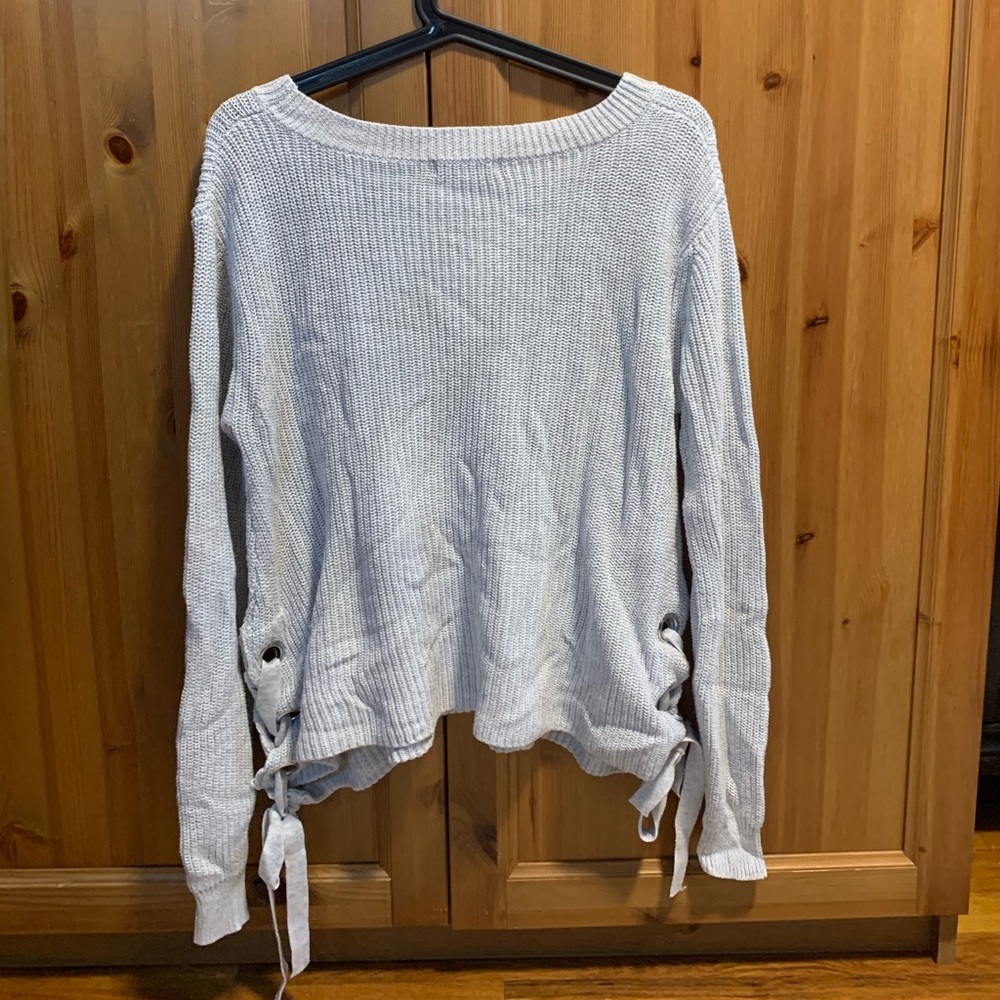 Grey Sweater with ties on side